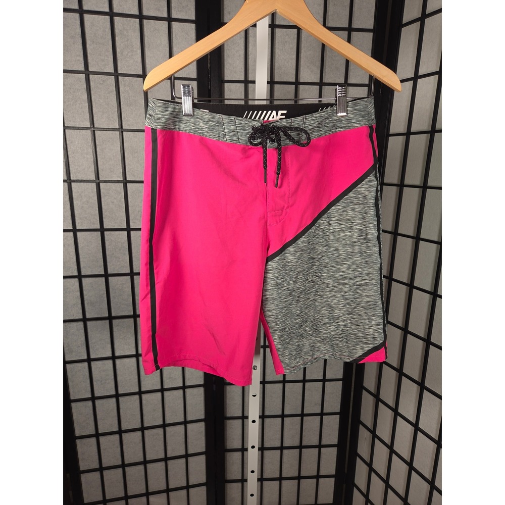 American Eagle Mens Neon Pink Gray Colorblock Board Shorts Swim Trunks Size S